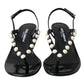 Dolce & Gabbana Black Leather Faux Pearl Heel Sandals Shoes