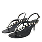 Dolce & Gabbana Black Leather Faux Pearl Heel Sandals Shoes