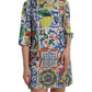 Dolce & Gabbana Multicolor Majolica 3/4 Sleeves Shift Dress