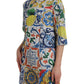 Dolce & Gabbana Multicolor Majolica 3/4 Sleeves Shift Dress