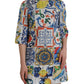 Dolce & Gabbana Multicolor Majolica 3/4 Sleeves Shift Dress