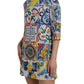 Dolce & Gabbana Multicolor Majolica 3/4 Sleeves Shift Dress