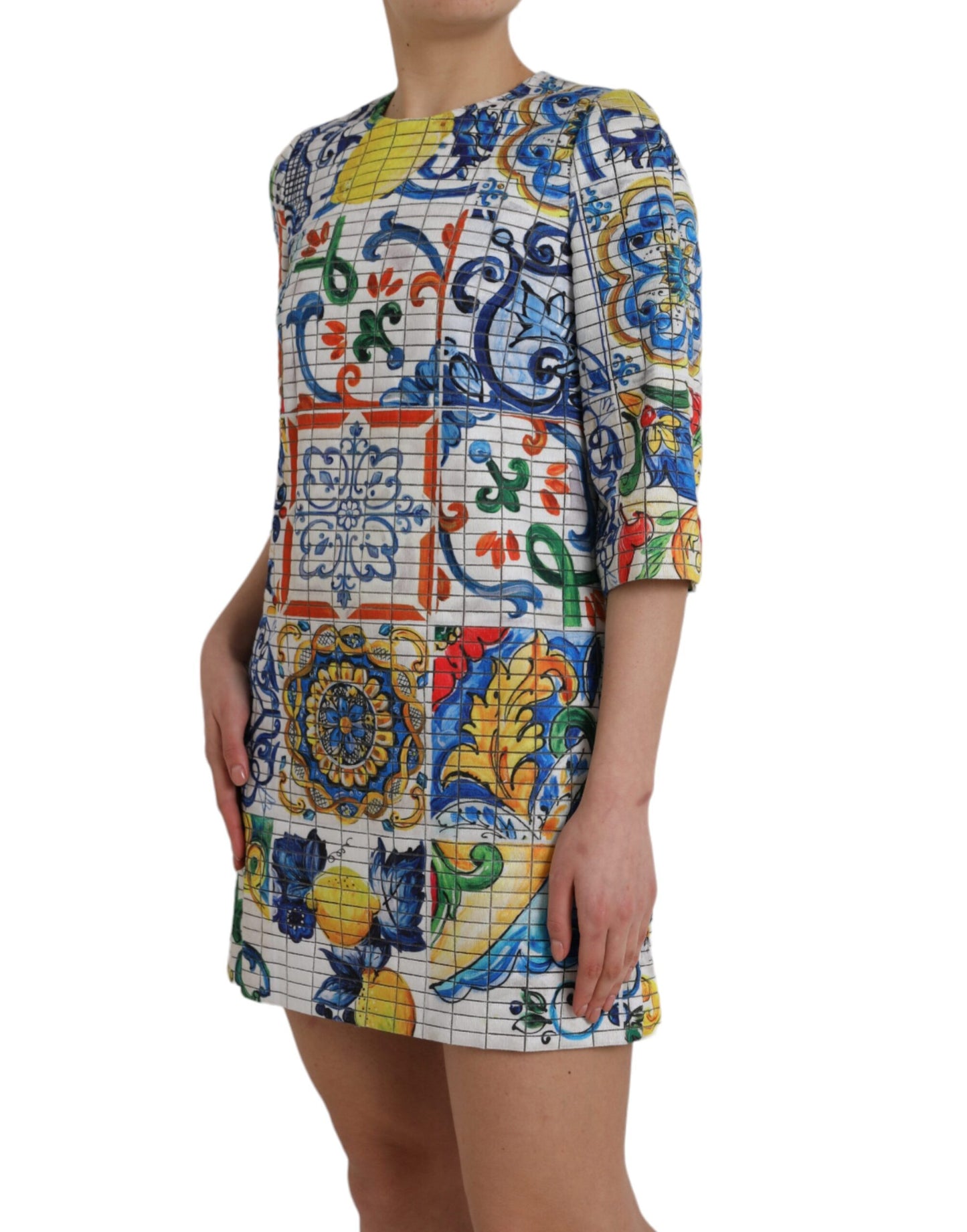 Dolce & Gabbana Multicolor Majolica 3/4 Sleeves Shift Dress