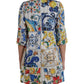 Dolce & Gabbana Multicolor Majolica 3/4 Sleeves Shift Dress