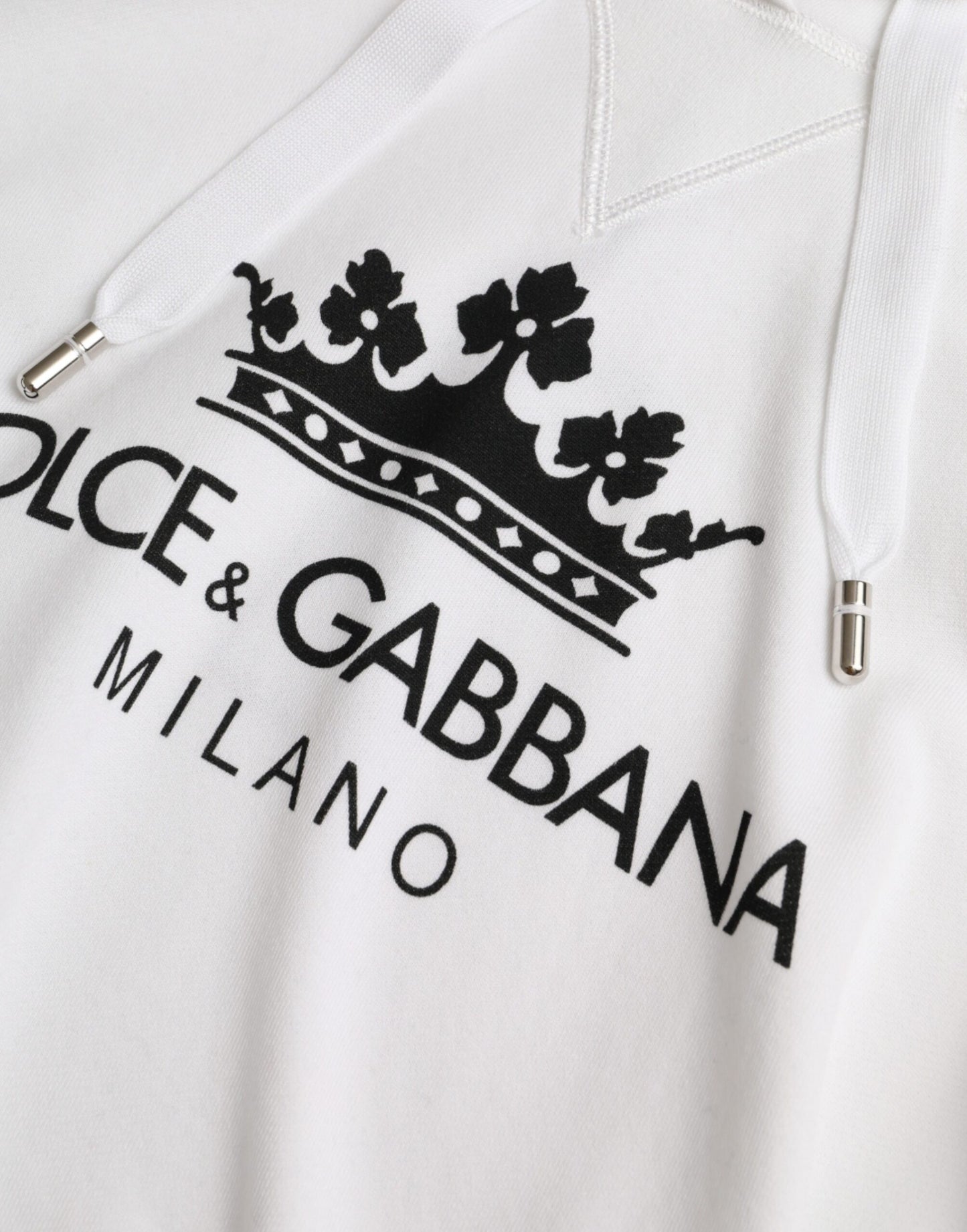 Dolce & Gabbana White Cotton Logo Hoodie Pullover Sweater