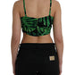 Dolce & Gabbana Black Green Leaf Silk Halter Cropped Top