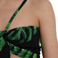 Dolce & Gabbana Black Green Leaf Silk Halter Cropped Top