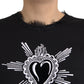 Dolce & Gabbana Black Sacred Heart Print Cotton Lace T-shirt