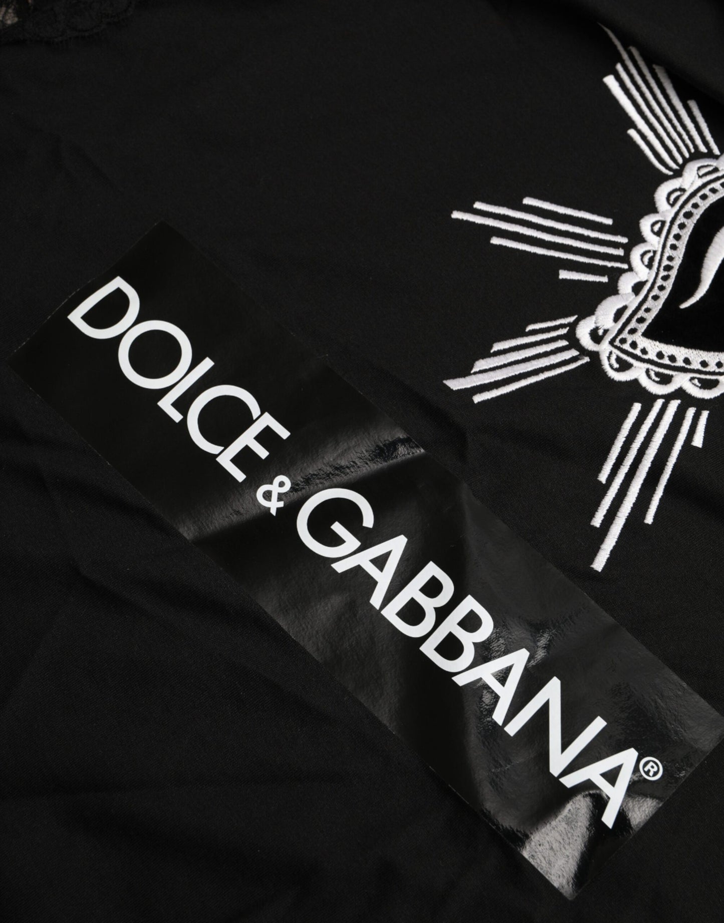 Dolce & Gabbana Black Sacred Heart Print Cotton Lace T-shirt