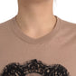 Dolce & Gabbana Brown Wool Black Lace 3/4 Sleeve Blouse Top