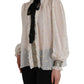 Dolce & Gabbana Off White Silk Blend Ascot Collar Blouse Top