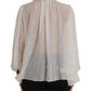 Dolce & Gabbana Off White Silk Blend Ascot Collar Blouse Top