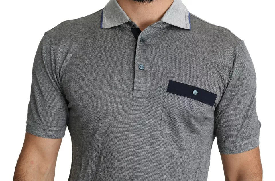 Dolce & Gabbana Gray Collared Silk Polo Top Shirt T-shirt