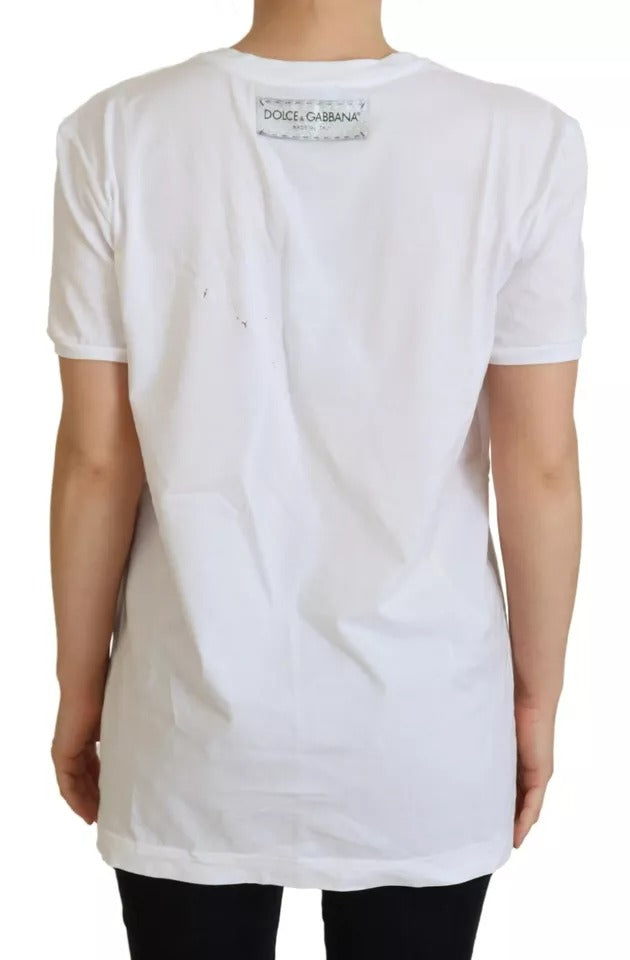 Dolce & Gabbana White Printed Short Sleeves T-Shirt Top