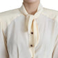 Dolce & Gabbana Beige Silk Crepe Shirt Padded Shoulder Top