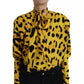 Dolce & Gabbana Yellow Leopard Print Long Sleeves Top Blouse