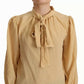 Dolce & Gabbana Mustard Ascot Collar Shirt Silk Blouse Top