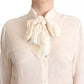 Dolce & Gabbana White Blouse Ascot Collar Shirt Silk Button Top