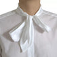 Dolce & Gabbana White Cotton Ascot Collar Long Sleeves Top