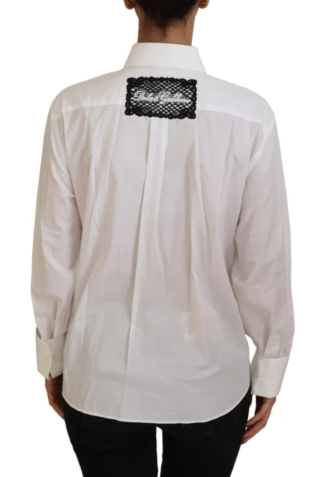 Dolce & Gabbana White Cotton Crystals Shirt Embellished Top