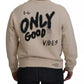 Dolce & Gabbana Beige Amore Cotton Crew Neck Pullover Sweater