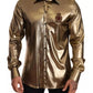 Dolce & Gabbana Metallic Gold DG Embroidered Crown Silk Top Shirt