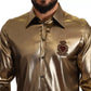 Dolce & Gabbana Metallic Gold DG Embroidered Crown Silk Top Shirt