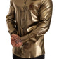 Dolce & Gabbana Metallic Gold DG Embroidered Crown Silk Top Shirt