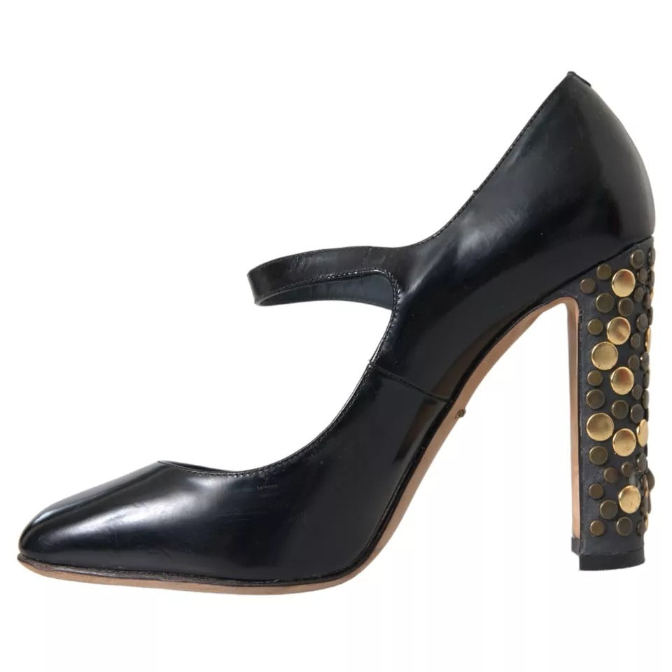 Dolce & Gabbana Black Leather Crystal Mary Janes Pumps Shoes