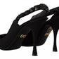 Dolce & Gabbana Black Embellished Heels Slingback Charmeuse Shoes