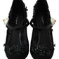 Dolce & Gabbana Black Floral Embellish Heels Mary Janes Pumps Shoes