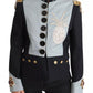 Dolce & Gabbana Blue Button Crystal Embellished Cotton Jacket