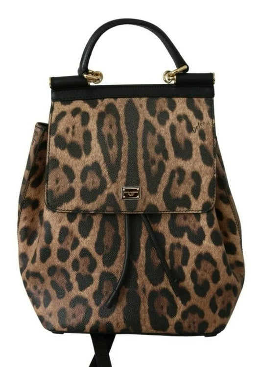 Dolce & Gabbana Brown Leopard Leather Backpack Women SICILY Bag