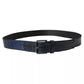 Dolce & Gabbana Black Blue Leather Silver Metal Buckle Belt