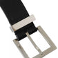 Dolce & Gabbana Black Leather Beige Strap Silver Metal Buckle Belt