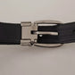 Dolce & Gabbana Black Velvet Silver Tone Metal Logo Buckle Belt