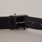 Dolce & Gabbana Blue Black Logo Print Silver Buckle Belt