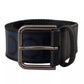 Dolce & Gabbana Blue Black Logo Print Silver Buckle Belt