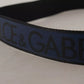 Dolce & Gabbana Blue Black Logo Print Silver Buckle Belt