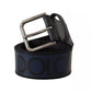 Dolce & Gabbana Blue Black Logo Print Silver Buckle Belt