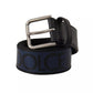 Dolce & Gabbana Blue Black Logo Print Silver Buckle Belt