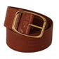 Dolce & Gabbana Brown Wide Waist Design Leather Gold Metal Buckle Belt