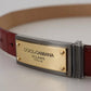 Dolce & Gabbana Brown Leather Gold Engraved Metal Buckle Belt