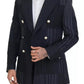 Dolce & Gabbana Blue Wool Patchwork Double Breasted Blazer