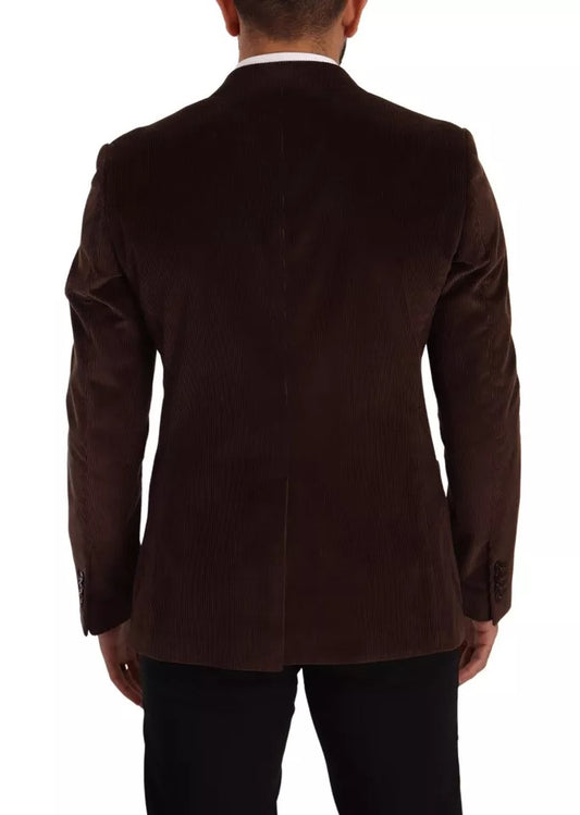 Dolce & Gabbana Brown Corduroy Slim Fit Coat DG Logo Blazer