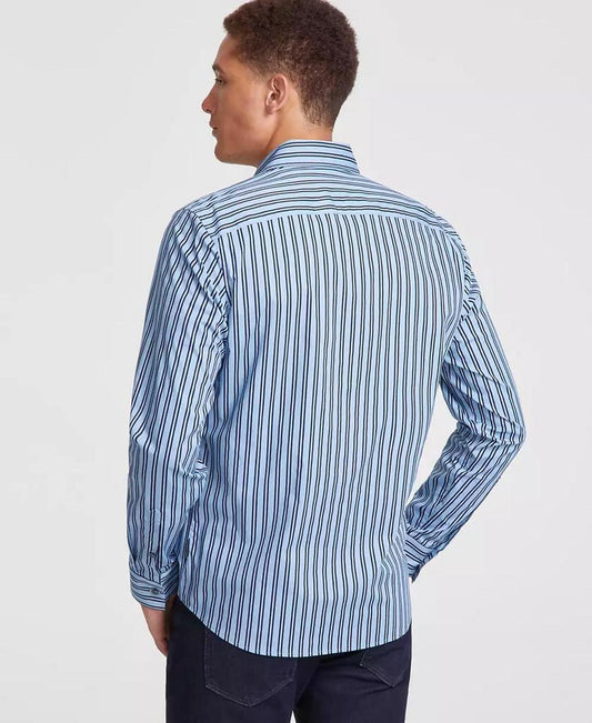 Men's Slim-Fit Stretch Halo Stripe Long-Sleeve Button-Down Shirt