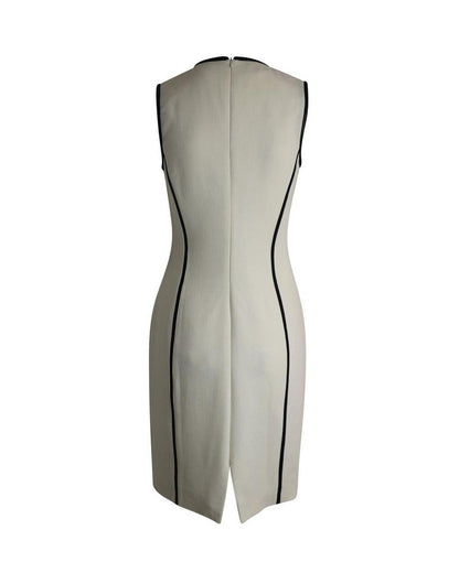 Michael Kors Leather Trimed Knee Length Dress in White Wool