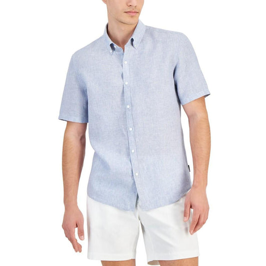 Men's Slim-Fit Stripe Button-Down Linen Shirt