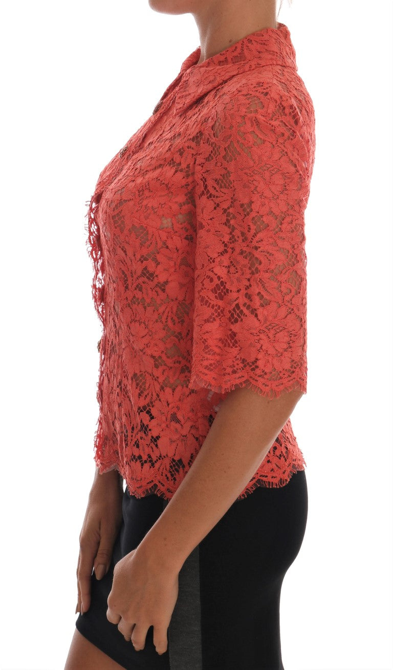 Dolce & Gabbana Elegant Orange Floral Lace Crystal Cardigan Blouse