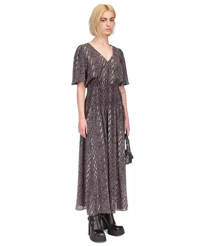 MICHAEL Women's Snake-Print Smocked Maxi Dress